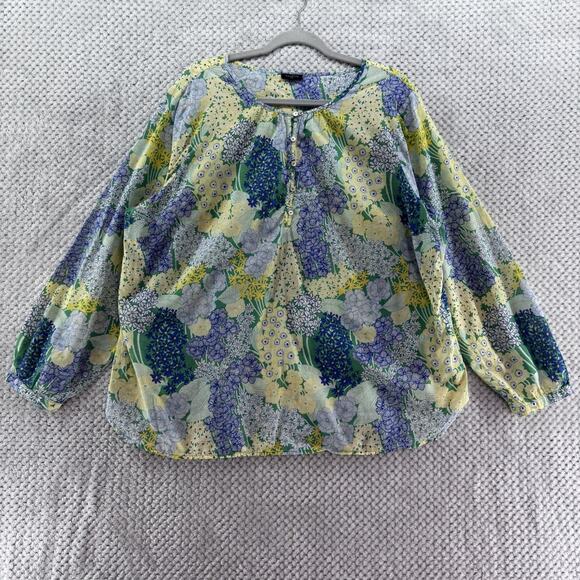 Talbots Top Womens Plus 3X Blue Spring Floral Popover Round Neck Long Sleeve - Picture 1 of 12